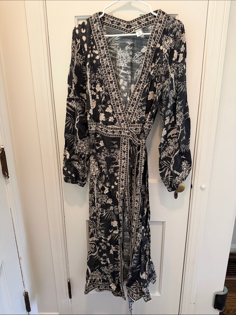 H&M Black and Cream Floral Wrap Maxi Dress